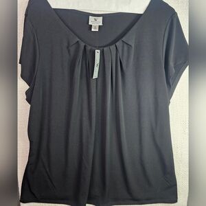 Worthington 2X Black Pleated Neck Blouse NWT Plus Size Stretch Top Work Career